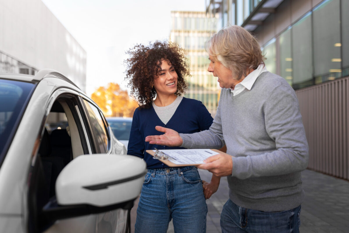 Old man showing his vehicle documents