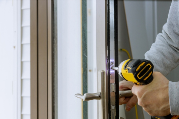 A new door lock and handle installed by a locksmith.