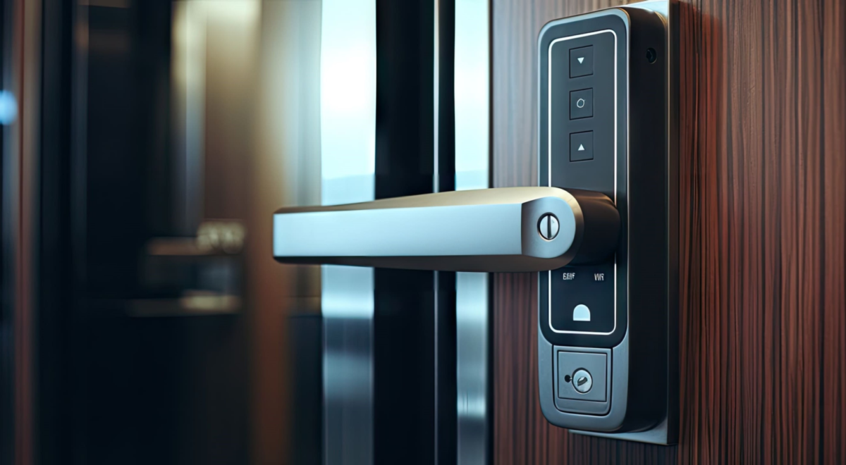 High tech door lock with key slot.