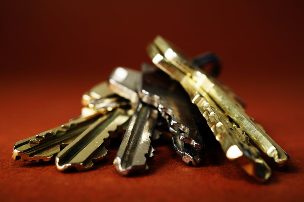 A set of brass colored keys