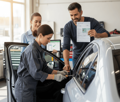 Locksmith verifying a car owner's vehicle title