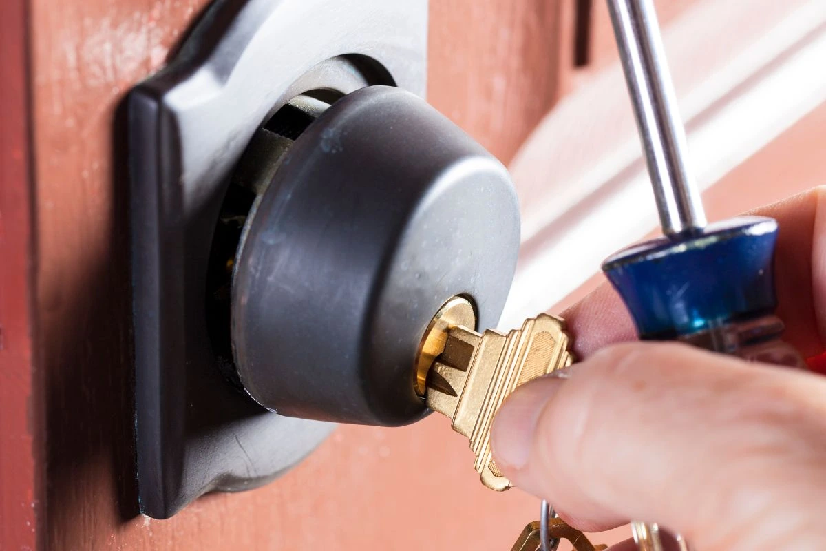 Locksmith performing professional lock repair service