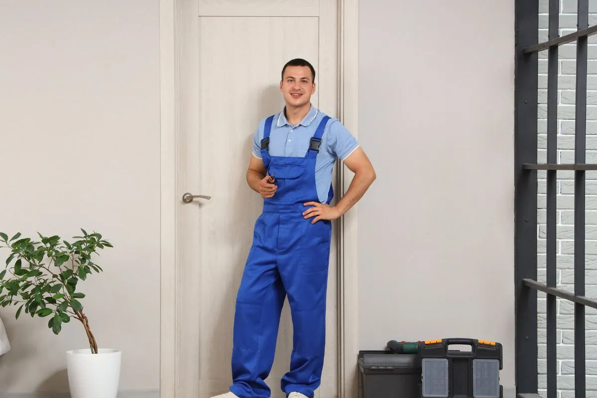 Professional locksmith arriving at a house