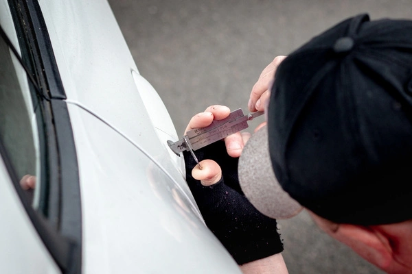 Locksmith using tools to unlock a car door.