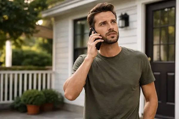 Man making an urgent phone call