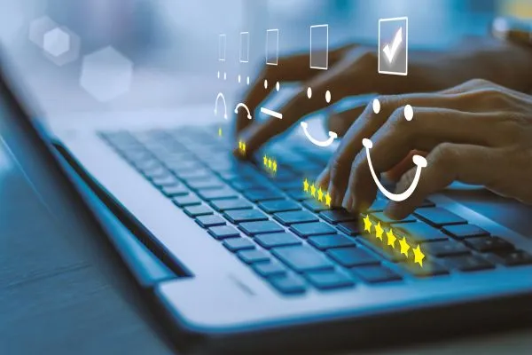 Man reviewing customer feedback before decision