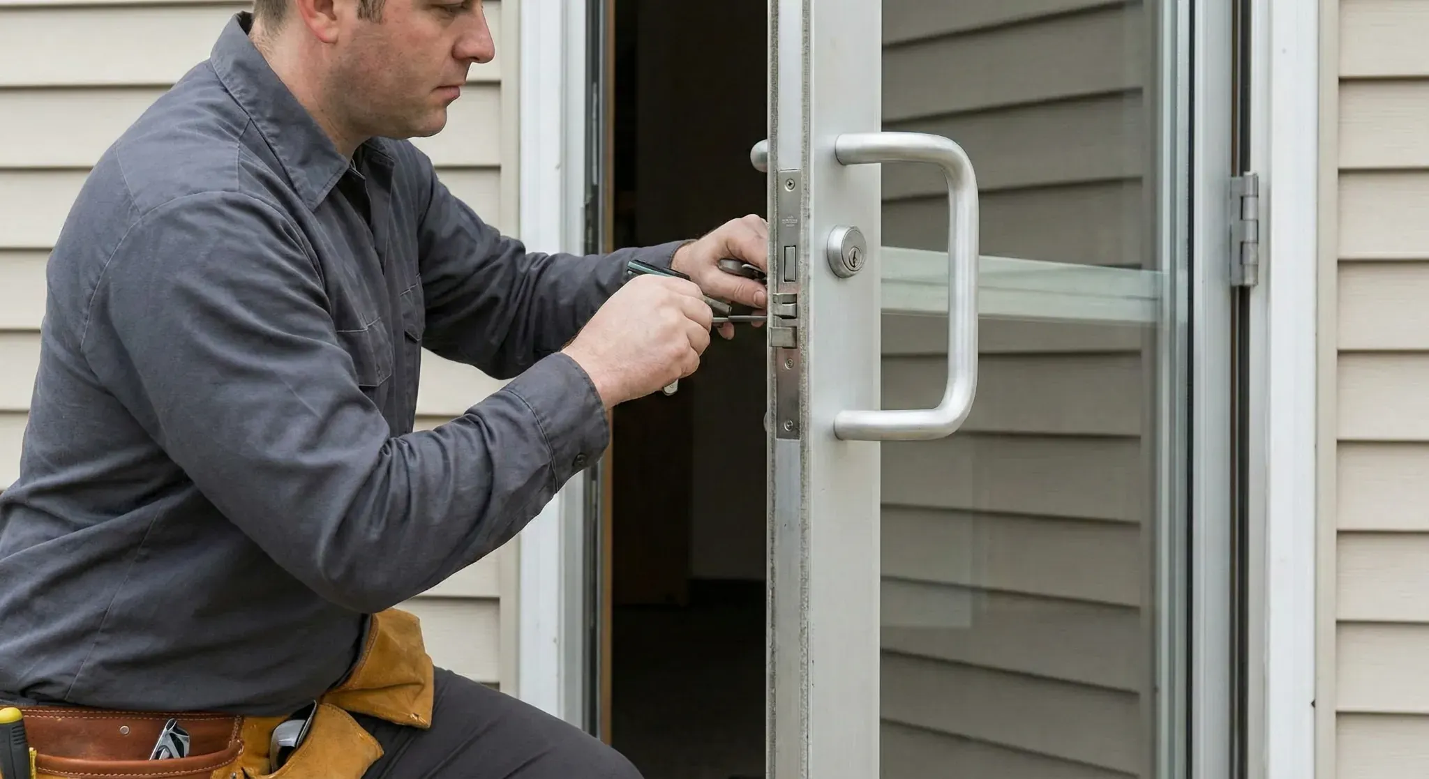 Commercial locksmith fixing the door knob