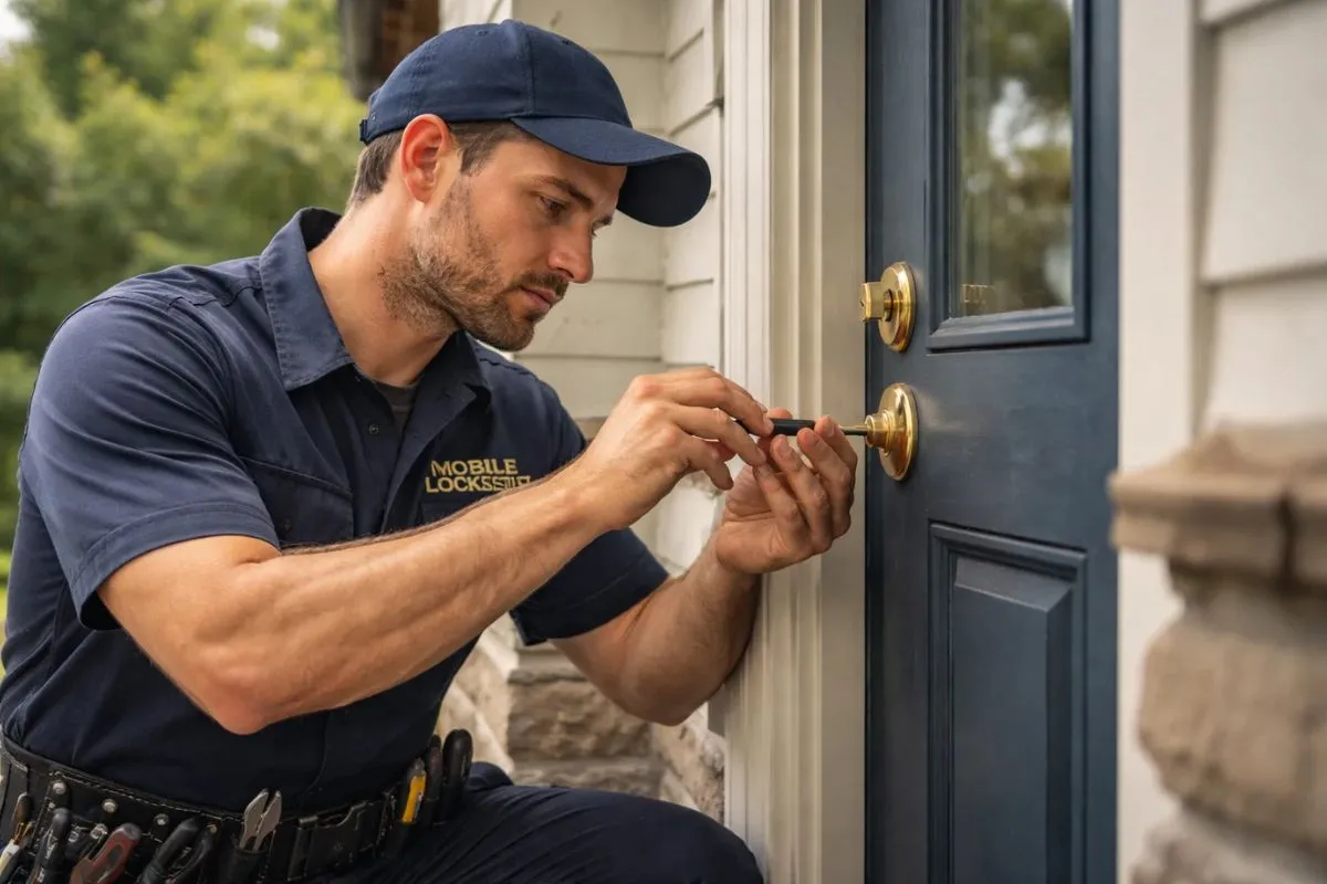 Expert locksmith fixing broken door lock