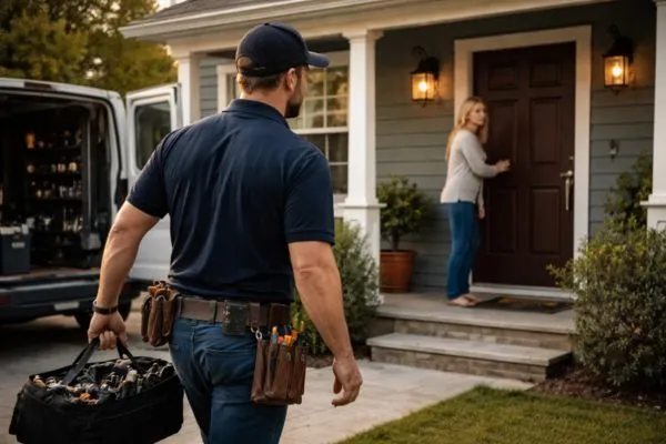 Emergency Locksmith arriving at house for lockout
